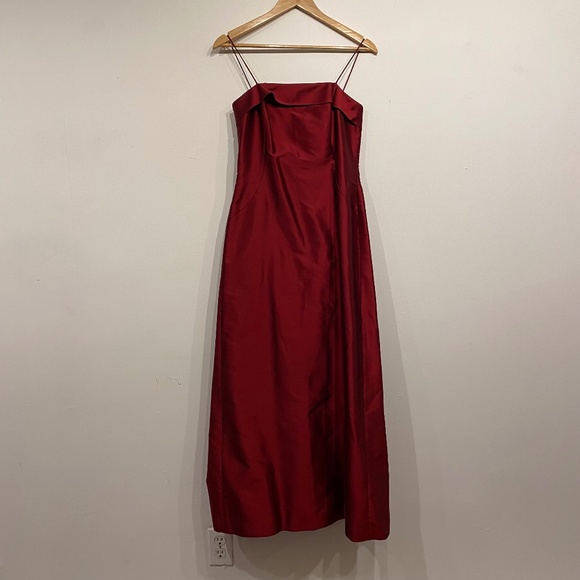 Ann Taylor Dark Red Square Neck Silk Maxi Wedding Special Occassion Dress 2 - Picture 1 of 7